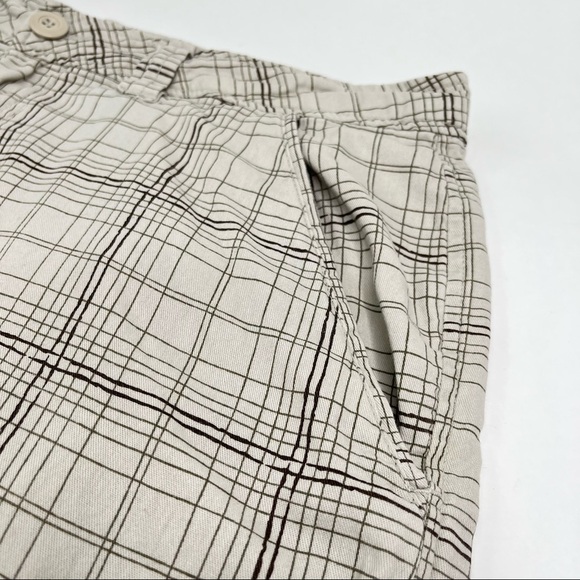 MIDTOWN Cream Green & Brown Plaid Breezy Summer Pocket Cotton Shorts SIZE 36 - Picture 4 of 5